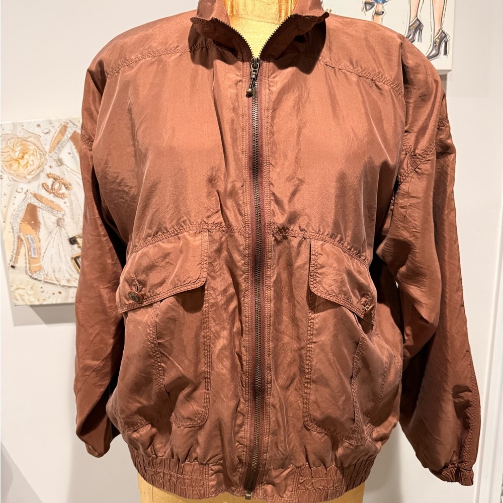 Outbrook Women's Vintage Silk Jacket Size Small Brown Zip Up